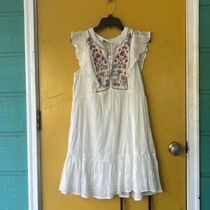 Embroidered Dress with Ruffle Sleeves